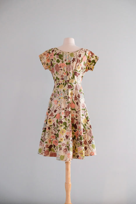 Spectacular 1950's Glimmering Floral Cotton Sundress / M