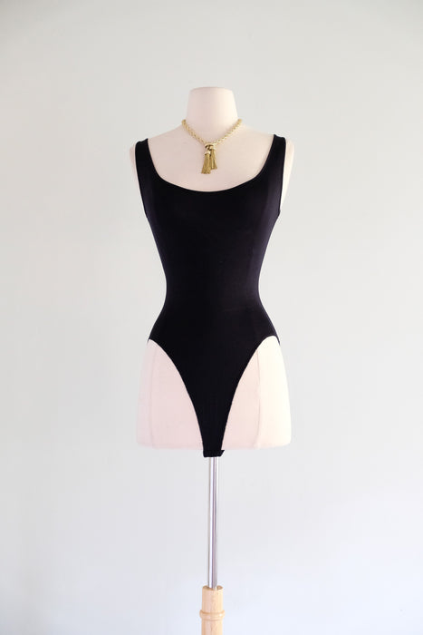 1990's Black Silk Jersey Sleeveless Bodysuit by Donna Karan / M
