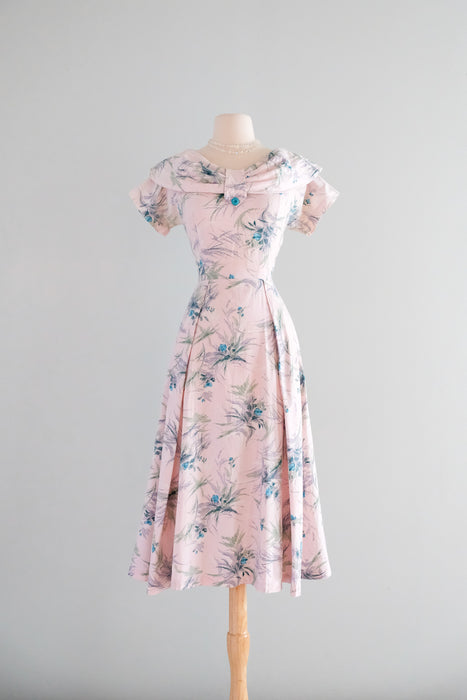 Rare 1950's Hubert de Givenchy For Kay Windsor Pale Pink & Aqua Floral Sundress / M