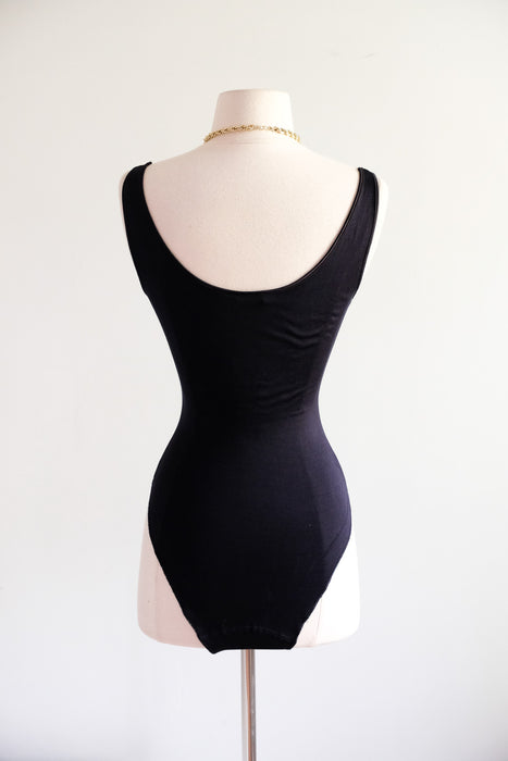 1990's Black Silk Jersey Sleeveless Bodysuit by Donna Karan / M