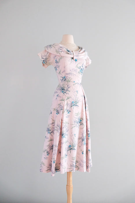 Rare 1950's Hubert de Givenchy For Kay Windsor Pale Pink & Aqua Floral Sundress / M