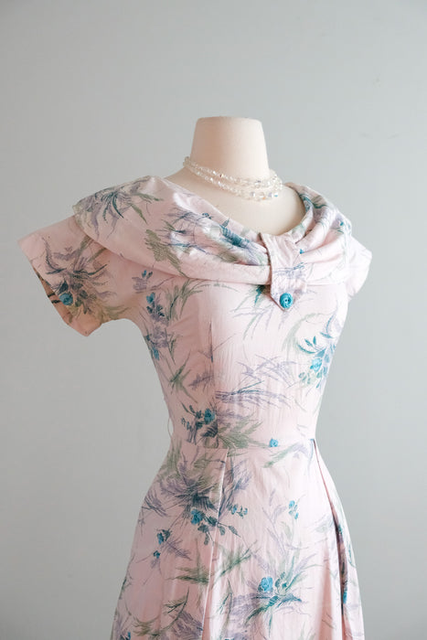 Rare 1950's Hubert de Givenchy For Kay Windsor Pale Pink & Aqua Floral Sundress / M