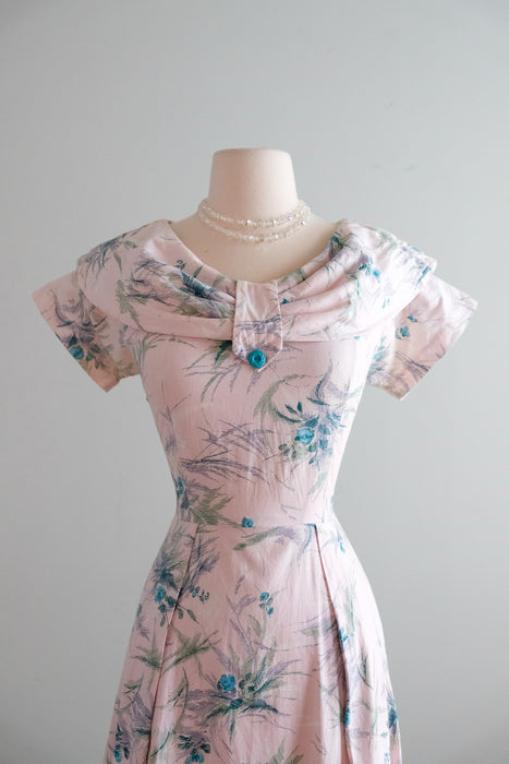 Rare 1950's Hubert de Givenchy For Kay Windsor Pale Pink & Aqua Floral Sundress / M