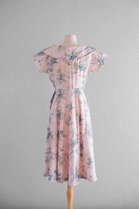 Rare 1950's Hubert de Givenchy For Kay Windsor Pale Pink & Aqua Floral Sundress / M