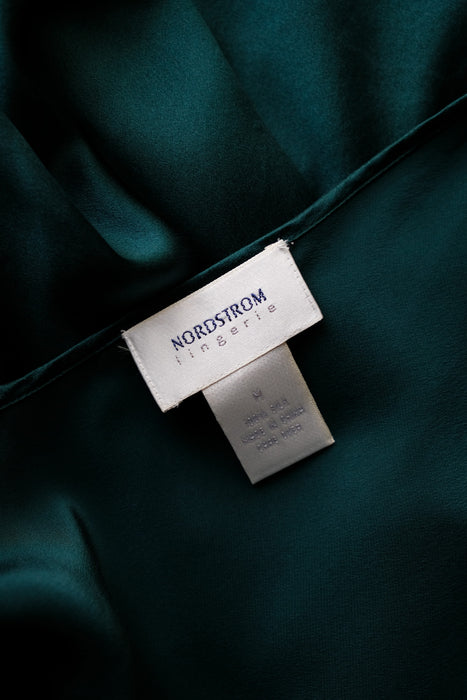 Vintage 1990's Emerald Green Silk Bias Cut Slip Gown / M