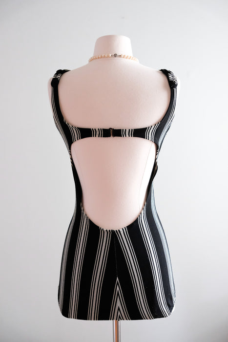 Perfect 1950's Black & White Striped Rose Marie Reid Swimsuit / SM