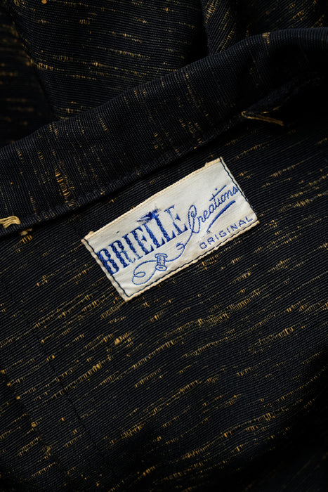 Vintage Early 1950's Black & Gold Textured Faille Dress by Brielle / SM