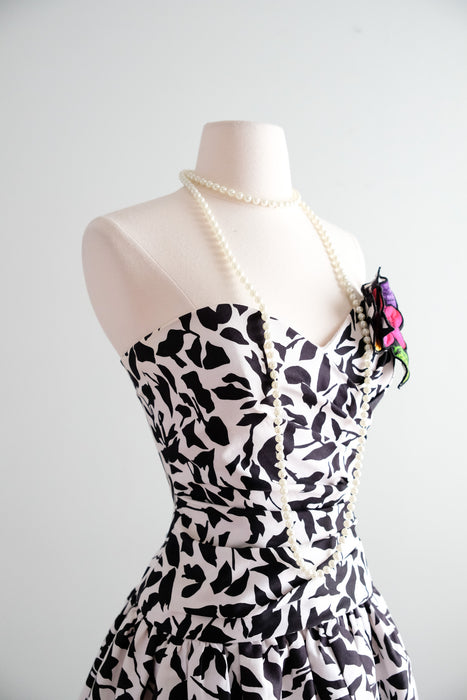 FAB 1980's Lipstick Hibiscus Strapless Party Dress / S