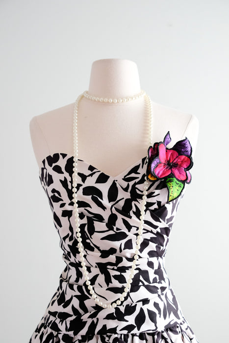 FAB 1980's Lipstick Hibiscus Strapless Party Dress / S