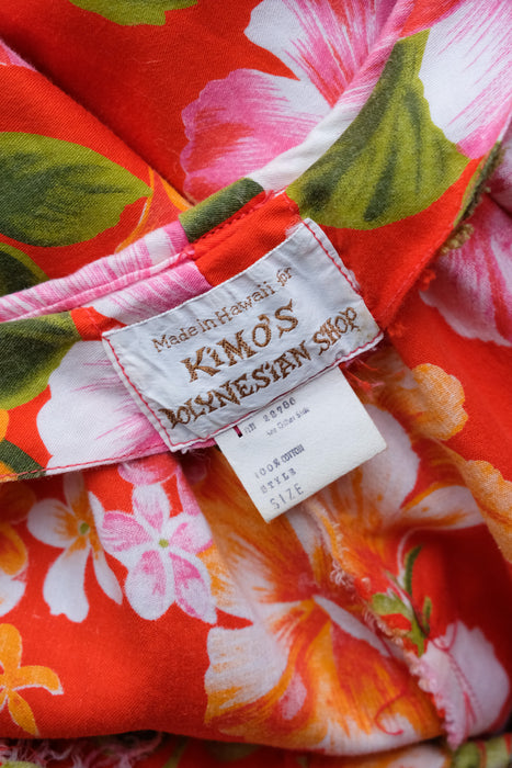 Vintage 1960's Tangerine Floral Hawaiian Dress / SM