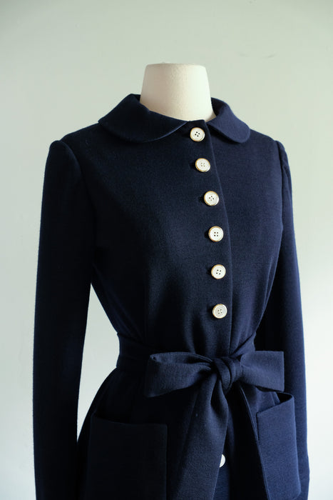 Vintage 1960's Navy Wool Jersey Mod Jacket by Norman Norell for I.Magnin / S