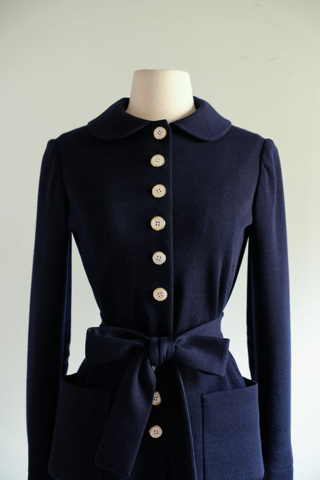 Vintage 1960's Navy Wool Jersey Mod Jacket by Norman Norell for I.Magnin / S