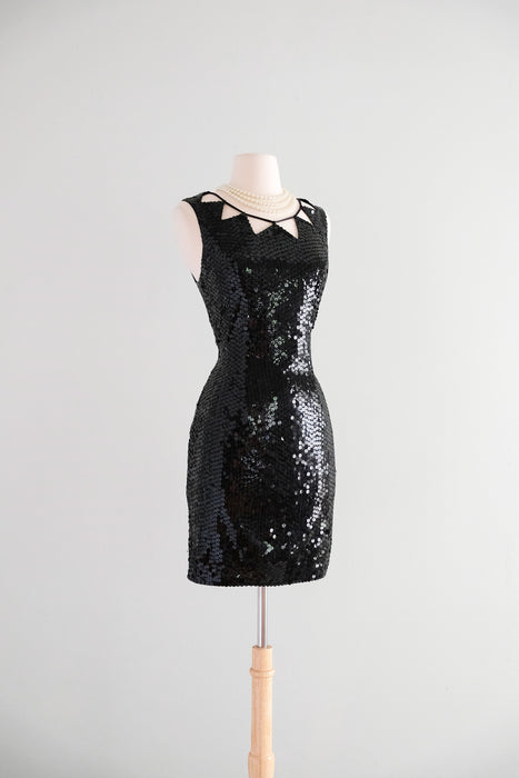 Brilliant 1990's Black Sequin Party Dress by Niteline  / ML
