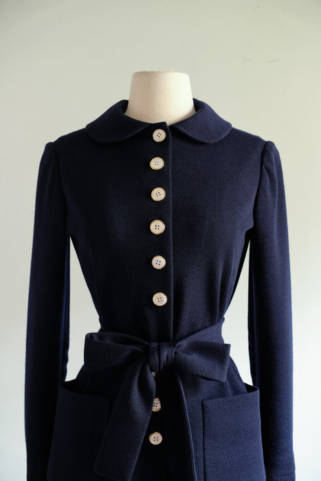 Vintage 1960's Navy Wool Jersey Mod Jacket by Norman Norell for I.Magnin / S