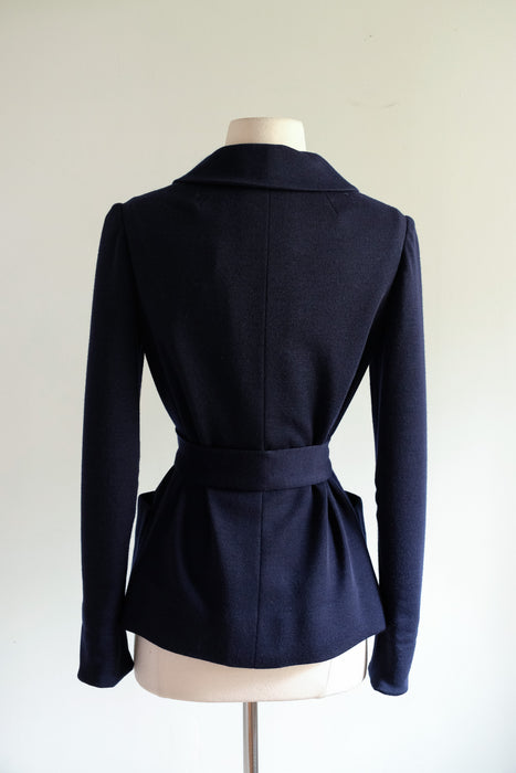 Vintage 1960's Navy Wool Jersey Mod Jacket by Norman Norell for I.Magnin / S