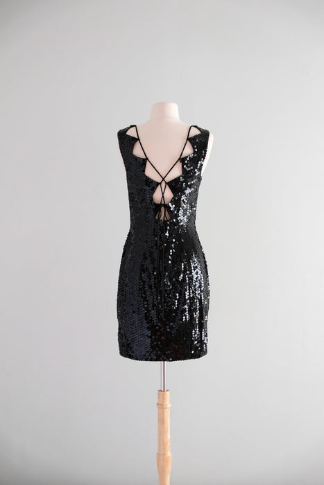 Brilliant 1990's Black Sequin Party Dress by Niteline  / ML