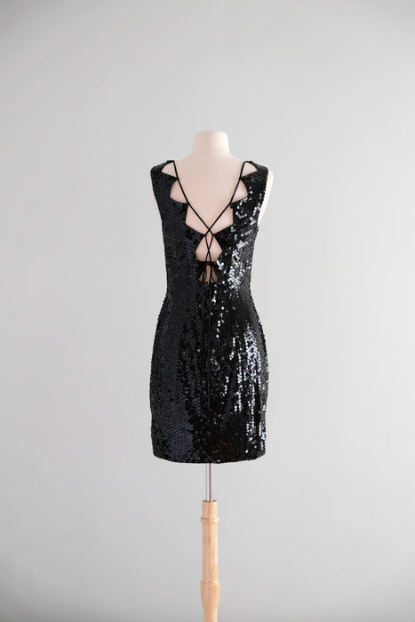 Brilliant 1990's Black Sequin Party Dress by Niteline / ML Xtabay Vintage Brilliant 1990's Black Sequin Party Dress by Niteline / ML Xtabay Vintage