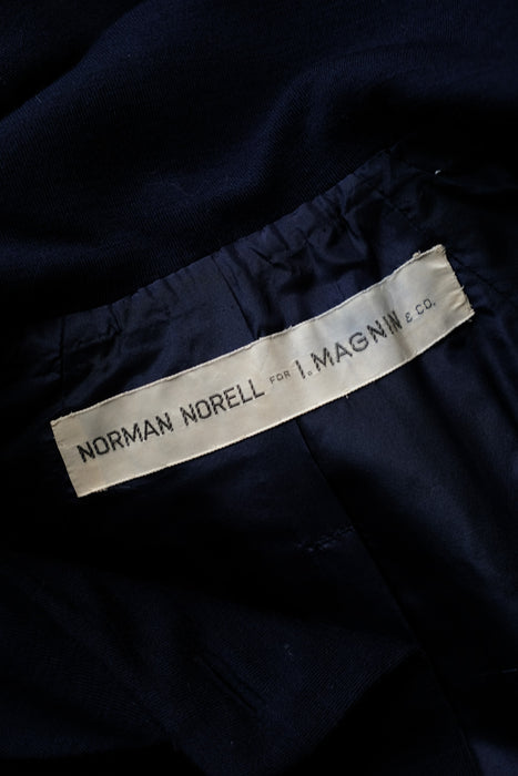 Vintage 1960's Navy Wool Jersey Mod Jacket by Norman Norell for I.Magnin / S