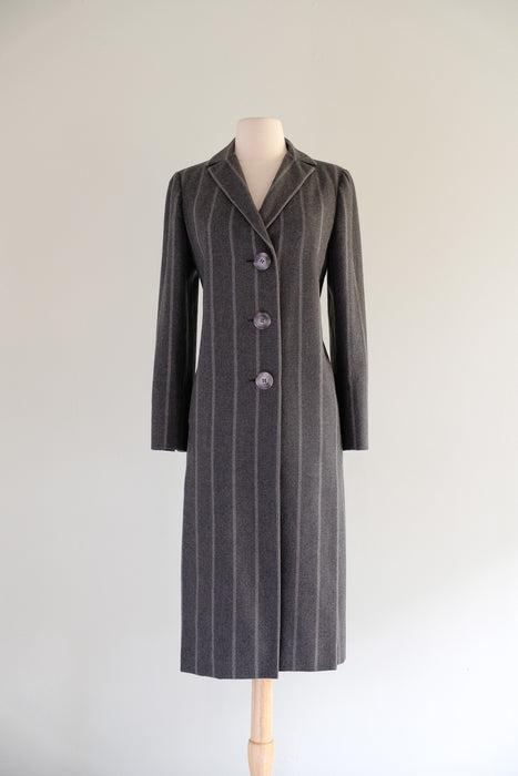 Vintage 1970's Grey Pinstripe Coat by Pauline Trigere  / M
