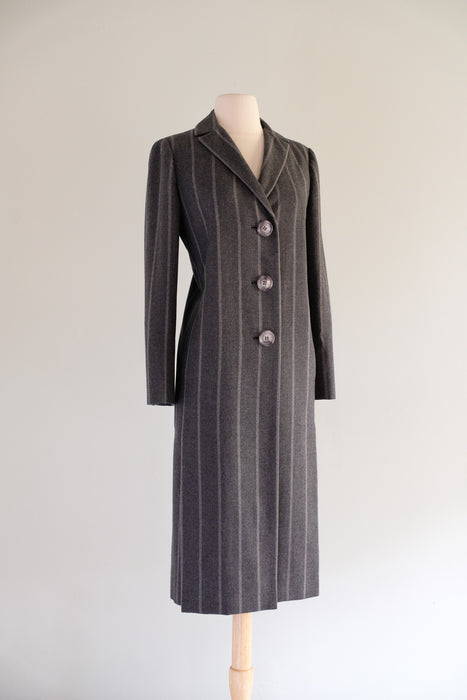 Vintage 1970's Grey Pinstripe Coat by Pauline Trigere  / M