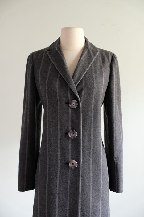 Vintage 1970's Grey Pinstripe Coat by Pauline Trigere  / M
