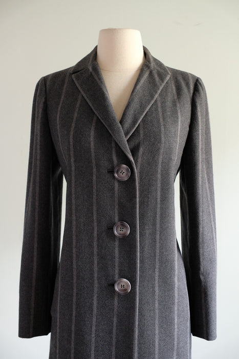 Vintage 1970's Grey Pinstripe Coat by Pauline Trigere  / M