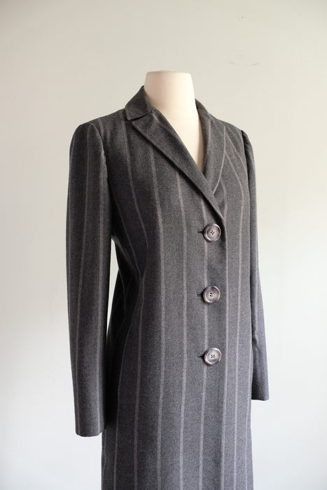Vintage 1970's Grey Pinstripe Coat by Pauline Trigere  / M