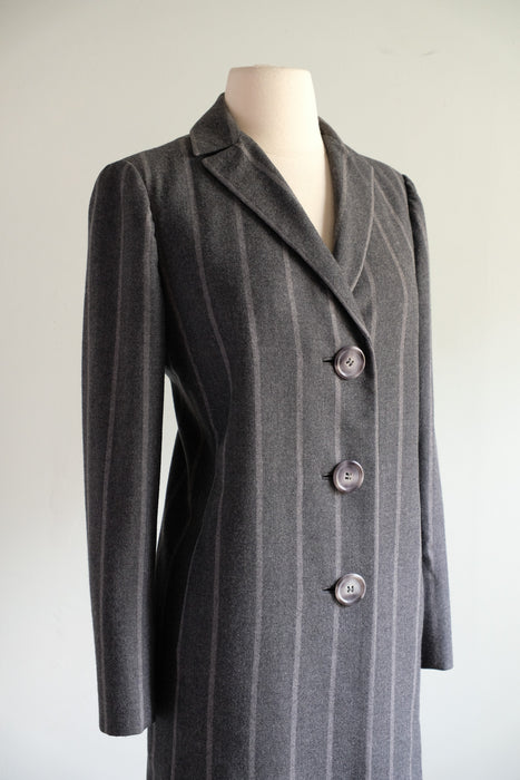 Vintage 1970's Grey Pinstripe Coat by Pauline Trigere  / M