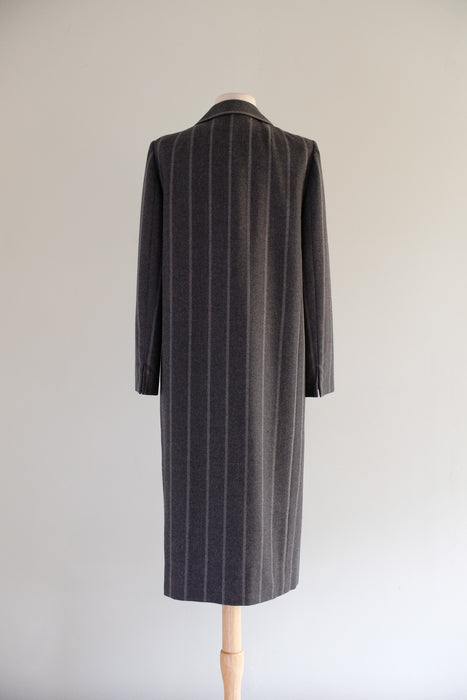 Vintage 1970's Grey Pinstripe Coat by Pauline Trigere  / M