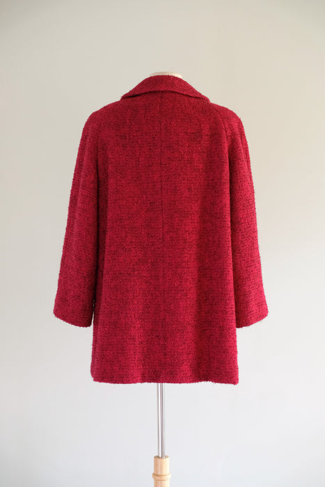 Vintage 1960's Berry Red & Black Tweed Wool Coat by Shagmoor / XL