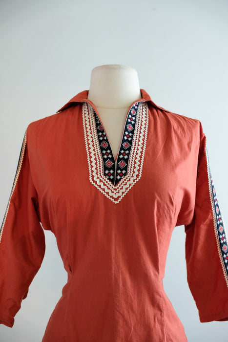 Terrific 1950's Redwood Southwestern Patio Blouse by Alberta / Sz M