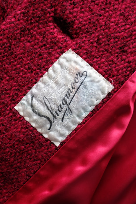 Vintage 1960's Berry Red & Black Tweed Wool Coat by Shagmoor / XL