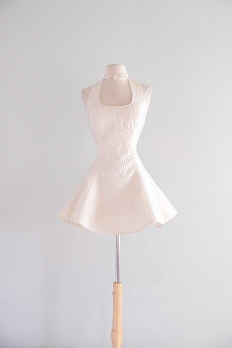 Vintage Early 1990's Ivory Halter Pintuck Mini Dress by Barbaglio Cristina + Jan / SM