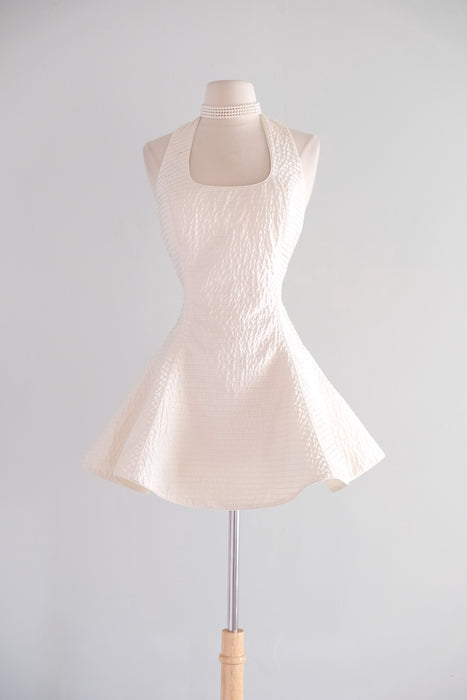 Vintage Early 1990's Ivory Halter Pintuck Mini Dress by Barbaglio Cristina + Jan / SM
