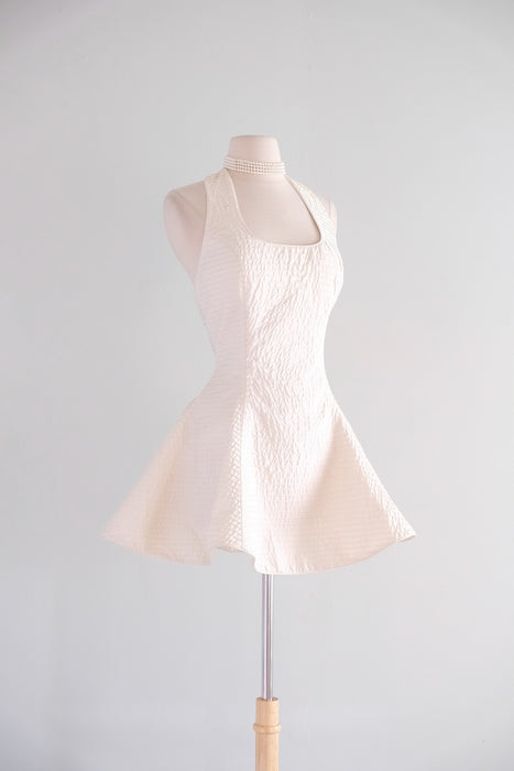 Vintage Early 1990's Ivory Halter Pintuck Mini Dress by Barbaglio Cristina + Jan / SM