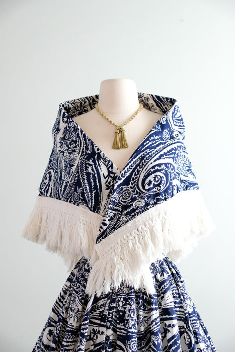 Fabulous 1950's Navy & White Fringe Ensemble / S