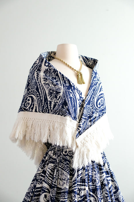 Fabulous 1950's Navy & White Fringe Ensemble / S