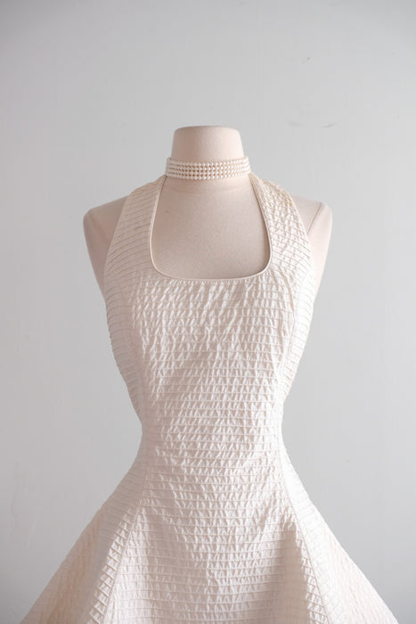 Vintage Early 1990's Ivory Halter Pintuck Mini Dress by Barbaglio Cristina + Jan / SM