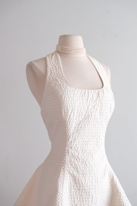 Vintage Early 1990's Ivory Halter Pintuck Mini Dress by Barbaglio Cristina + Jan / SM