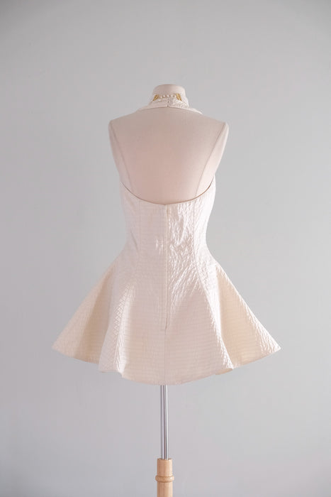 Vintage Early 1990's Ivory Halter Pintuck Mini Dress by Barbaglio Cristina + Jan / SM