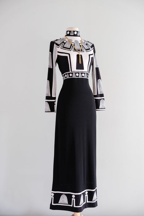 Vintage 1970's Black & White Op Art Print Dress by Cirette / M