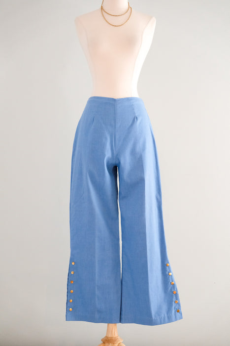 Stylish 1970's Chambray & Gold Studded Pant Set / S