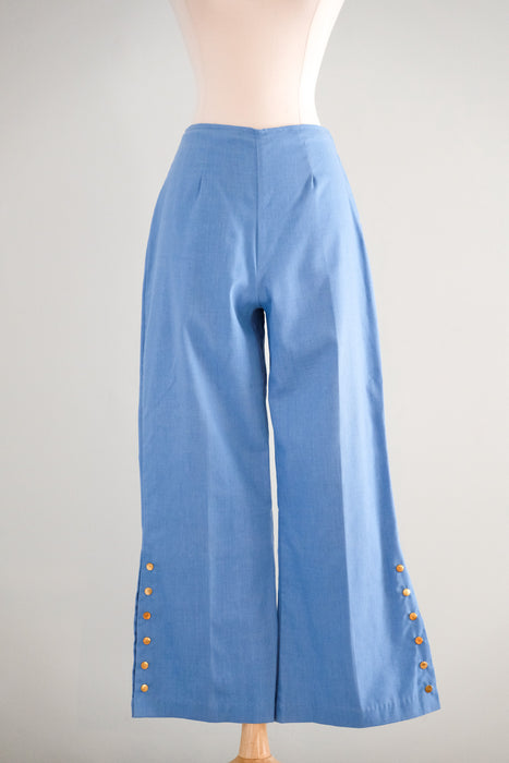 Stylish 1970's Chambray & Gold Studded Pant Set / S