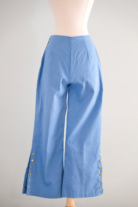 Stylish 1970's Chambray & Gold Studded Pant Set / S