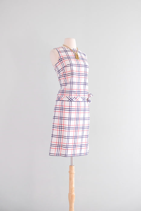 Prim 1960's Red & Blue Checkered Plaid Matching Blouse & Skirt Set / Sz S