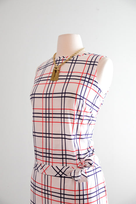 Prim 1960's Red & Blue Checkered Plaid Matching Blouse & Skirt Set / Sz S