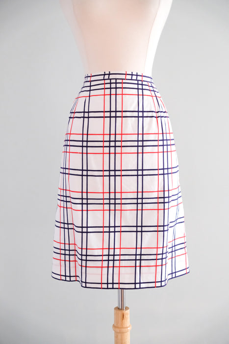 Prim 1960's Red & Blue Checkered Plaid Matching Blouse & Skirt Set / Sz S