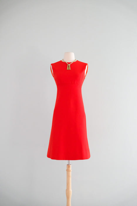 Outstanding 1960's Fire Hydrant Red Mod Shift Dress by Jane Justin / Sz S/M