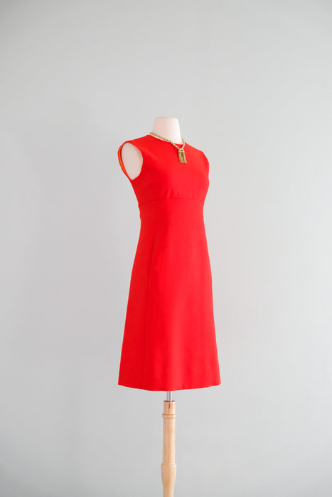 Outstanding 1960's Fire Hydrant Red Mod Shift Dress by Jane Justin / Sz S/M