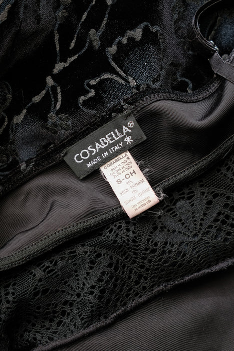 Vintage 2000's Black Velvet & Lace Cut Out Gown by Cosabella / M